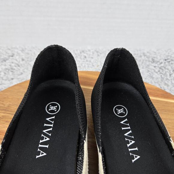 Vivaia Women 37.5 Vienna Black White Pointed Toe V Cut Casual Daily Ballet Flats - Picture 8 of 15